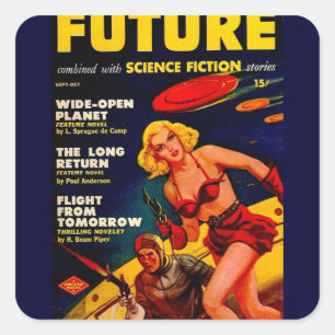  Pulp Paperback Sci-Fi Space Girl Hoesje Vierkante Sticker