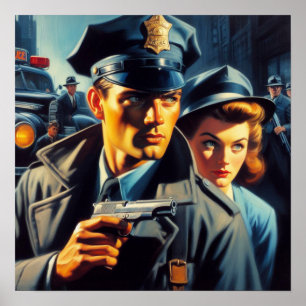  pulp politie illustratie poster