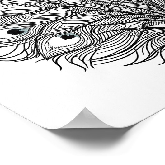 Pulsating Peacock Feather Decoupage Template Line  Poster (Hoek)