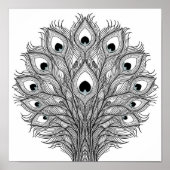 Pulsating Peacock Feather Decoupage Template Line  Poster (Voorkant)