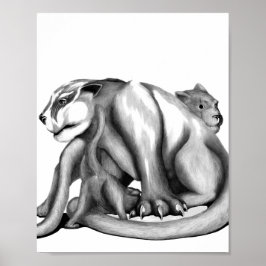 Puma-familie zwarte en witte lijntekentekening poster