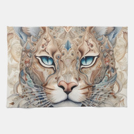 Puma Gezicht Surrealistische Kunst Theedoek