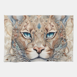 Puma Gezicht Surrealistische Kunst Theedoek