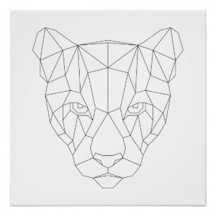 Puma Head Geometric Black & White Modern Art Print Poster