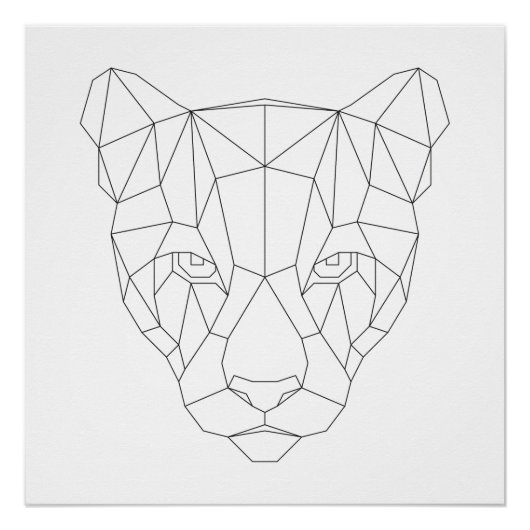 Puma Head Geometric Black & White Modern Art Print Poster (Voorkant)