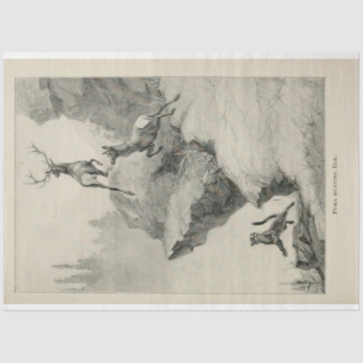 Puma Hunting Elk Ephemera Decoupage Tissuepapier (Voorkant)