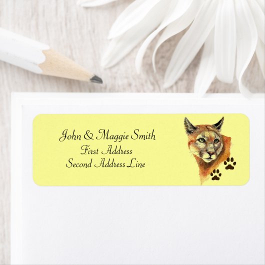 Puma, Mountain Lion, Cougar Tracks Address Label (Insitu)