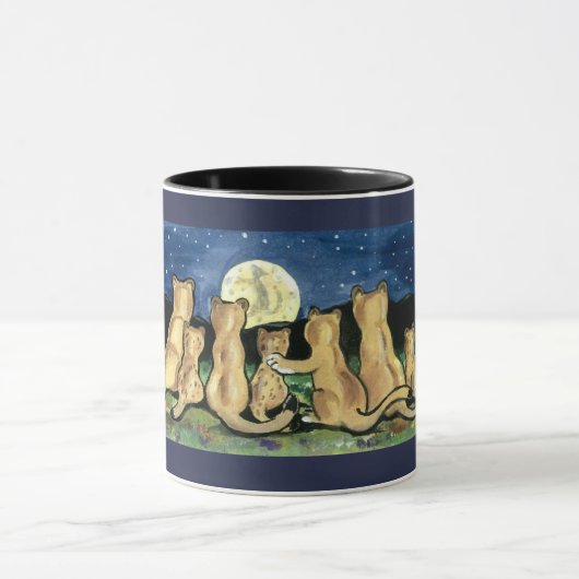 Puma Mountain Lion Familie en Moon Designer Mok (Midden)