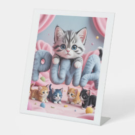 Puma Paws | Cute Kitten Fantasy Artwork Reclamebord Met Voetstuk