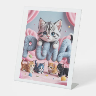 Puma Paws | Mooie Fantasie Kunst van Kittens Reclamebord Met Voetstuk