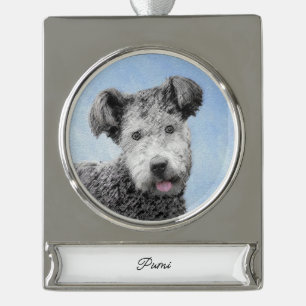 Pumi Schilderij - Mooie Originele Hond Kunst Zilve Verzilverd Banner Ornament