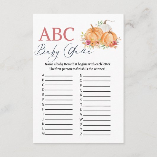 Pumkin ABC baby shower game Informatiekaartje (Voorkant)
