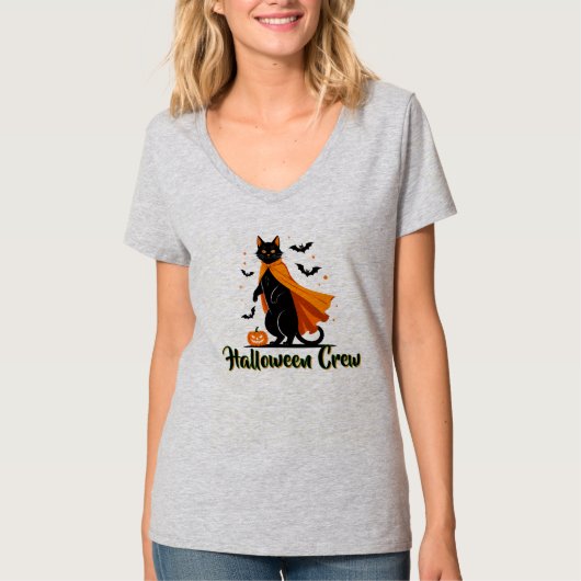 Pumkin Black Cat Halloween T-shirt (Voorkant)