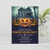 Pumkin Carving Party Fun Halloween Kaart (Staand voorkant)