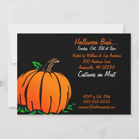 Pumkpin Halloween Party Invitation Kaart (Voorkant)