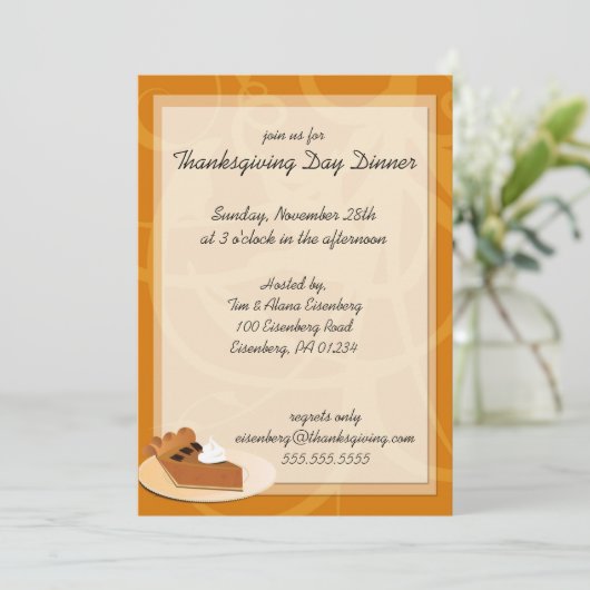 Pumkpin Pie Thanksgiving Day Dinner Invitations Kaart (Staand voorkant)