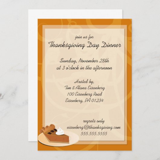 Pumkpin Pie Thanksgiving Day Dinner Invitations Kaart (Voorkant / Achterkant)