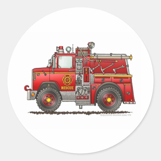 Pumper Rescue Fire Truck Firefighter Ronde Sticker (Voorkant)