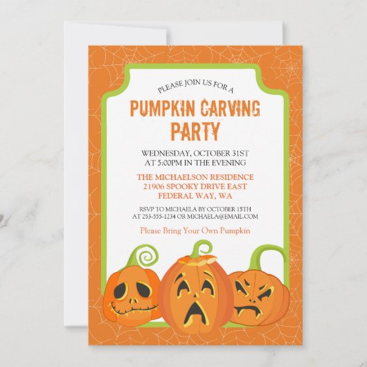 Pumpin Carving Party Halloween Invitation Kaart (Voorkant)