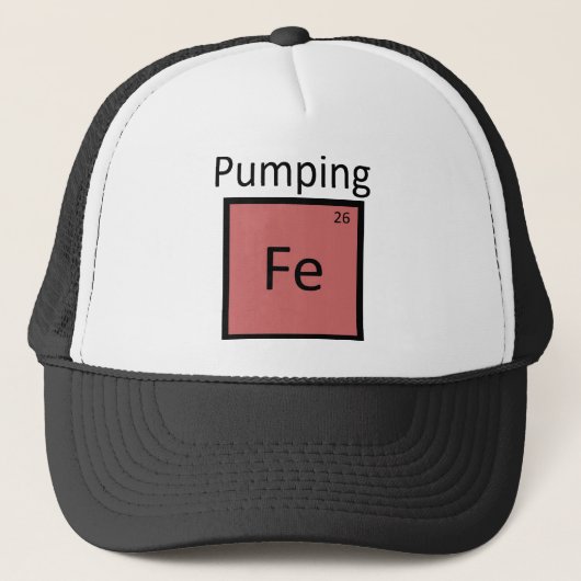 Pumping Iron Periodiek Systeem Scheikunde Element Trucker Pet (Voorkant)
