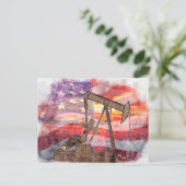 Pumpjack silhouet pastel tekening Amerikaanse vlag Briefkaart (Staand voorkant)