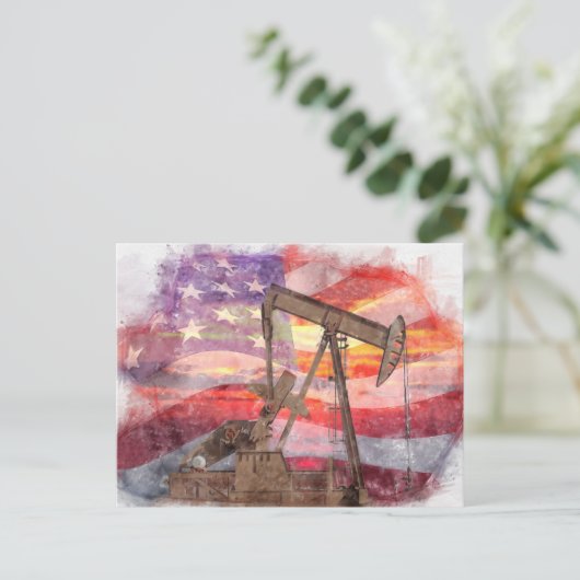Pumpjack silhouet pastel tekening Amerikaanse vlag Briefkaart (Staand voorkant)