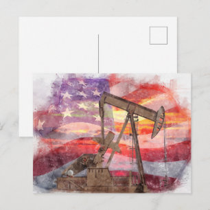 Pumpjack silhouet pastel tekening Amerikaanse vlag Briefkaart