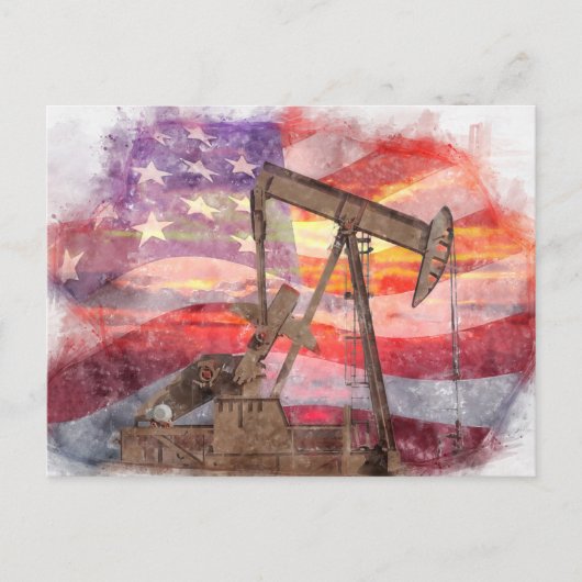 Pumpjack silhouet pastel tekening Amerikaanse vlag Briefkaart (Voorkant)