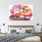 Pumpjack silhouet pastel tekening Amerikaanse vlag Canvas Afdruk (Insitu (Slaapkamer))