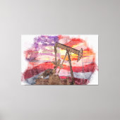 Pumpjack silhouet pastel tekening Amerikaanse vlag Canvas Afdruk (Voorkant)