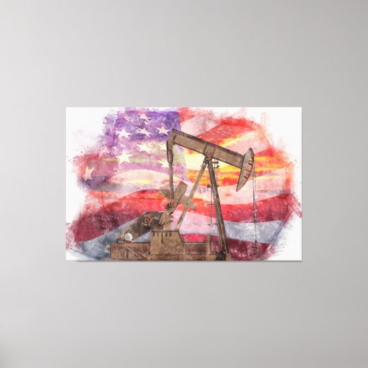 Pumpjack silhouet pastel tekening Amerikaanse vlag Canvas Afdruk (Voorkant)