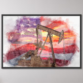 Pumpjack silhouet pastel tekening Amerikaanse vlag Foto Afdruk