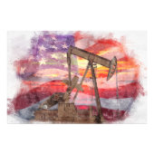 Pumpjack silhouet pastel tekening Amerikaanse vlag Foto Afdruk (Voorkant)