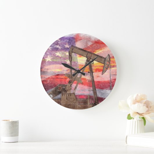 Pumpjack silhouet pastel tekening Amerikaanse vlag Grote Klok (Huis)