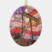 Pumpjack silhouet pastel tekening Amerikaanse vlag Keramisch Ornament (Rechts)