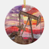 Pumpjack silhouet pastel tekening Amerikaanse vlag Keramisch Ornament (Voorkant)