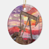 Pumpjack silhouet pastel tekening Amerikaanse vlag Keramisch Ornament (Links)