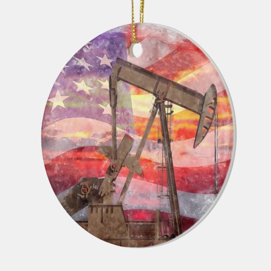 Pumpjack silhouet pastel tekening Amerikaanse vlag Keramisch Ornament (Links)