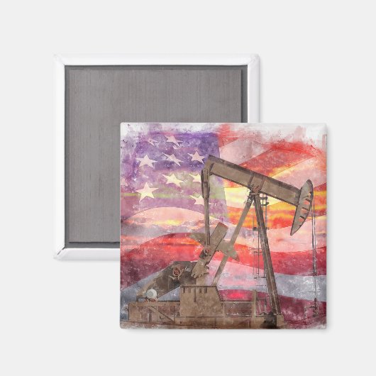 Pumpjack silhouet pastel tekening Amerikaanse vlag Magneet (Voorkant / Achterkant)