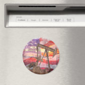 Pumpjack silhouet pastel tekening Amerikaanse vlag Magneet (Insitu (Vaatwasser))