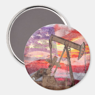 Pumpjack silhouet pastel tekening Amerikaanse vlag Magneet
