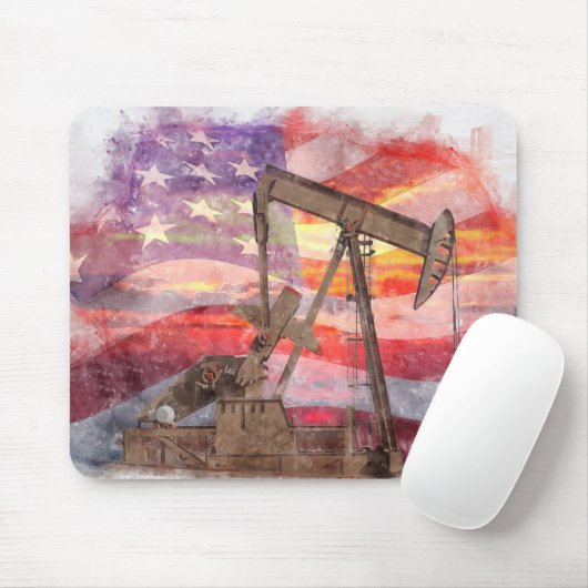 Pumpjack silhouet pastel tekening Amerikaanse vlag Muismat (Met muis)