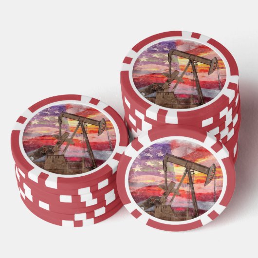 Pumpjack silhouet pastel tekening Amerikaanse vlag Poker Chips (Opstapeling)
