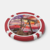 Pumpjack silhouet pastel tekening Amerikaanse vlag Poker Chips (Enkel)