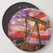 Pumpjack silhouet pastel tekening Amerikaanse vlag Ronde Button 6,0 Cm (Voorkant /achterkant)