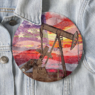 Pumpjack silhouet pastel tekening Amerikaanse vlag Ronde Button 6,0 Cm