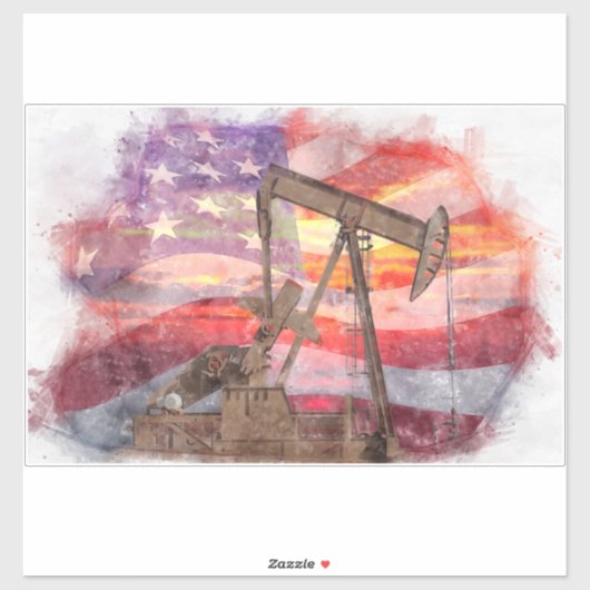 Pumpjack silhouet pastel tekening Amerikaanse vlag Sticker (Vel)