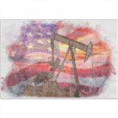 Pumpjack silhouet pastel tekening Amerikaanse vlag Sticker (Voorkant)