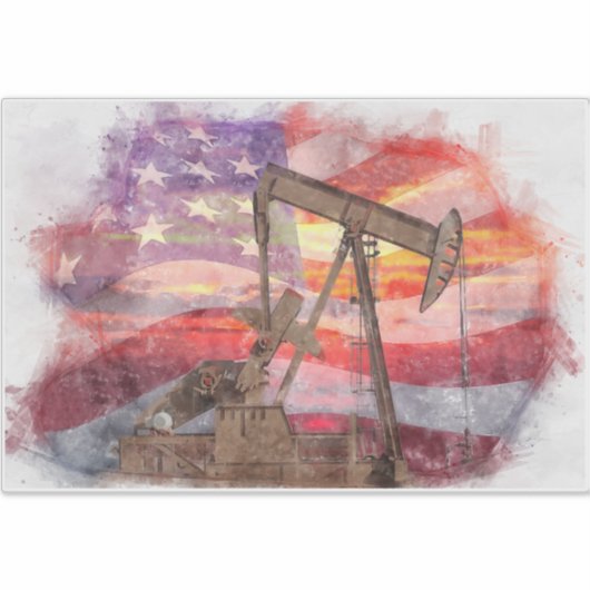 Pumpjack silhouet pastel tekening Amerikaanse vlag Sticker (Voorkant)