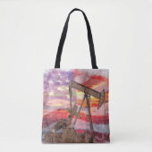 Pumpjack silhouet pastel tekening Amerikaanse vlag Tote Bag (Voorkant)